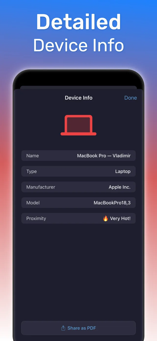 Bluetooth device details screen showing device name, manufacturer and model
